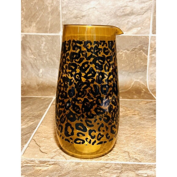 Cheetah Print Glass Pitcher Amber Leopard Pattern - New - Picture 2 of 5